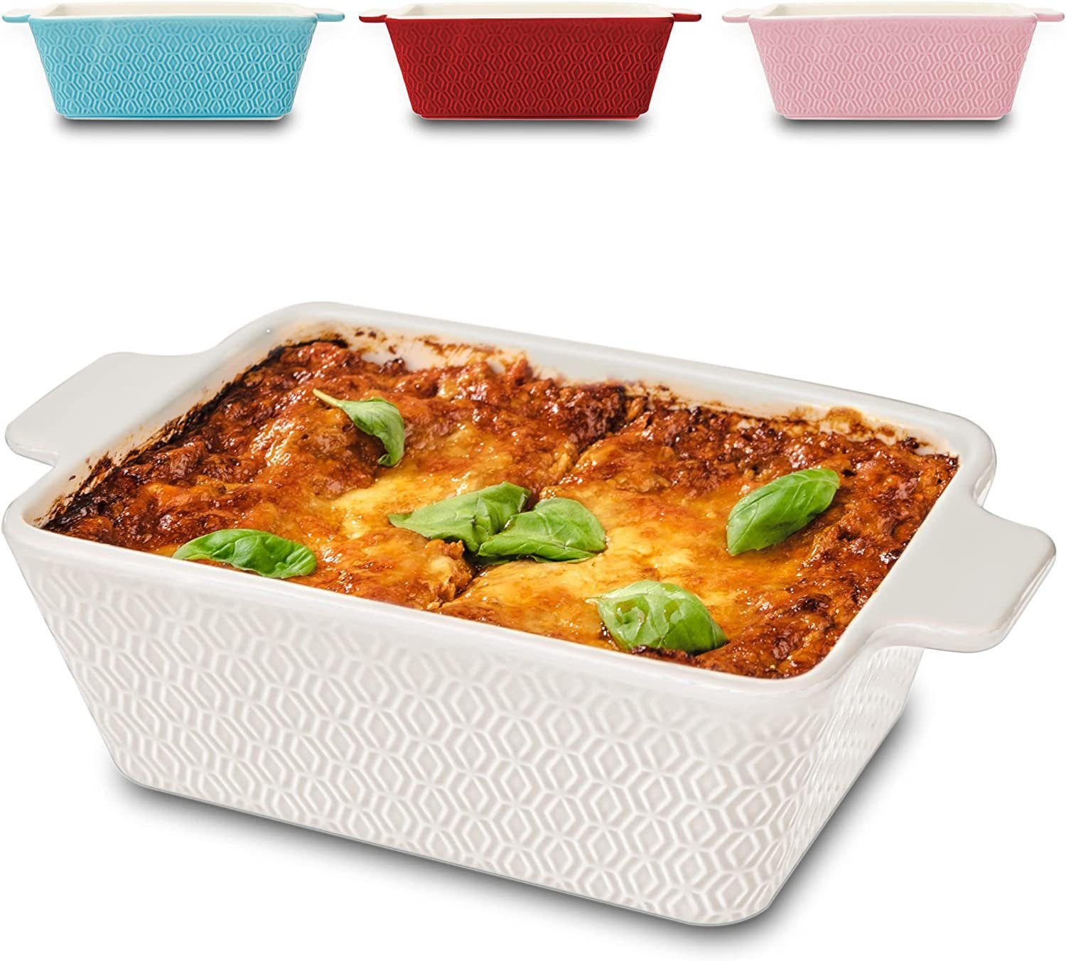 Praknu Auflaufform Klein Ofenfest Ofenform 28 cm 1,4 L - Hoher Rand Mit Antihaftbeschicht, Porzellan - Keramik, (1-St), Für 2 Personen Lasagne, Tiramisu & Auflauf - Hoher Rand - Eckig