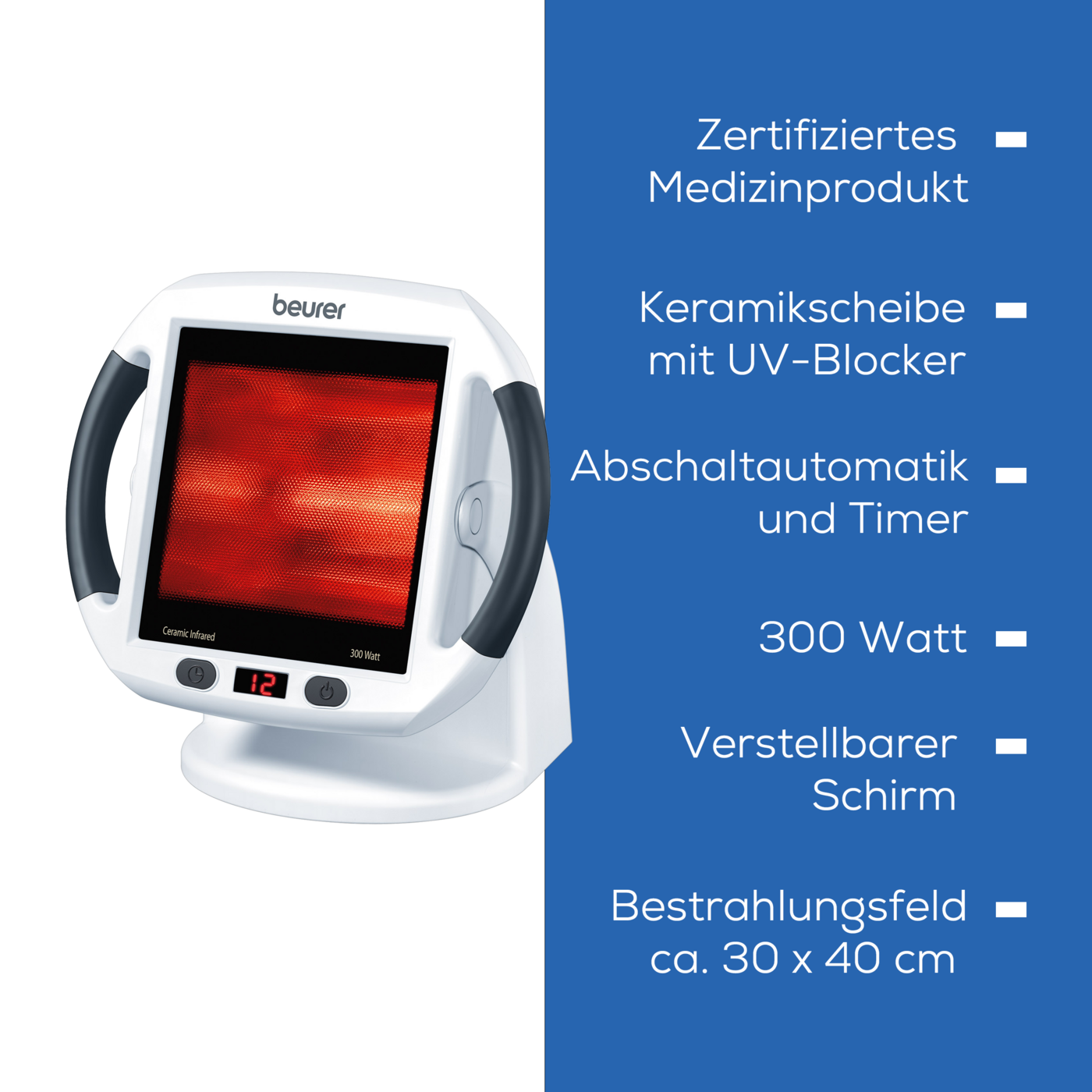 Beurer Infrarot-Wärmestrahler IL 50-Extra große Infrarotlampe mit Timer, Abschaltautomatik & Keramik Glasscheibe