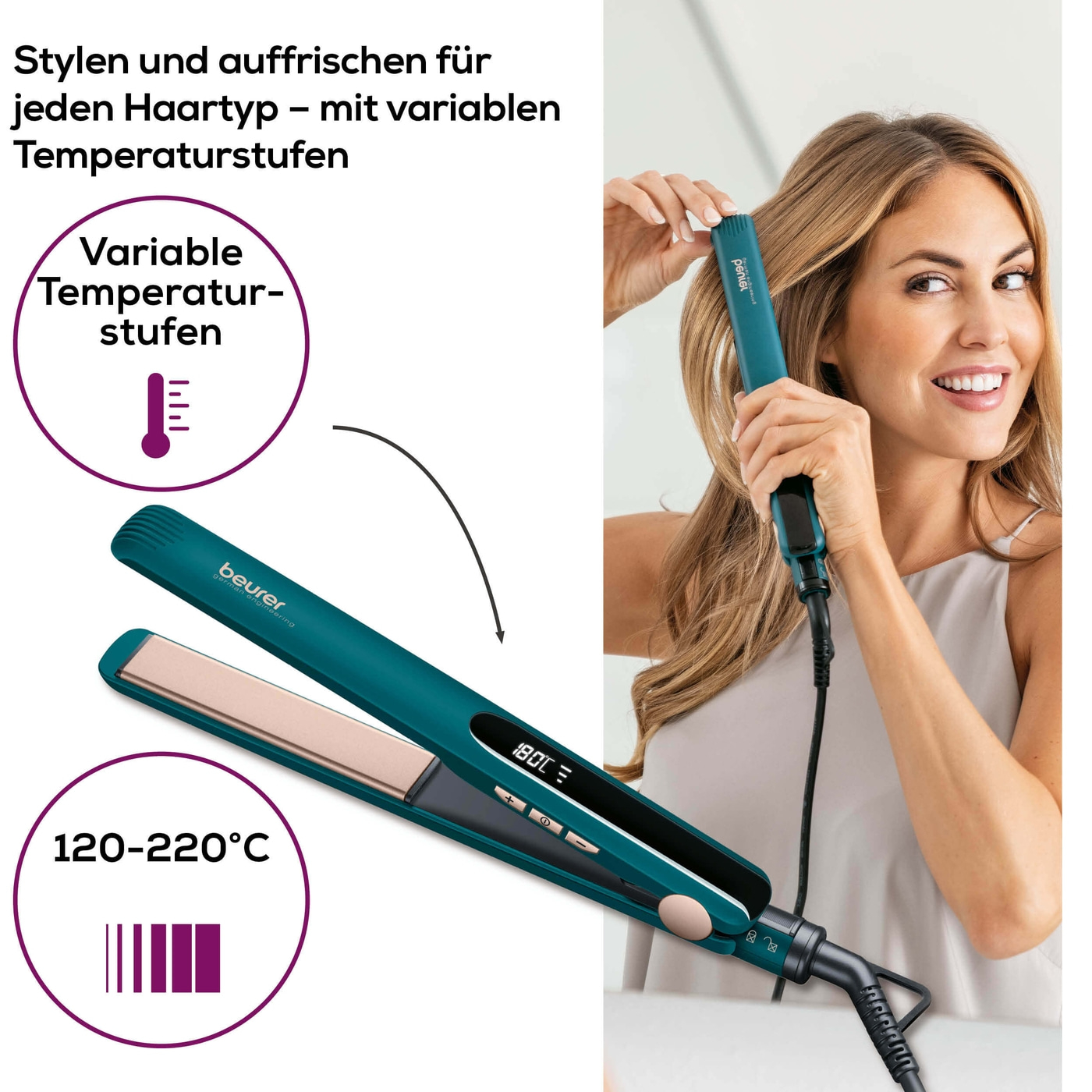 Beurer Haarglätter HS 50 Ocean-Stylisches Glätteisen für seidig-glatte Haare