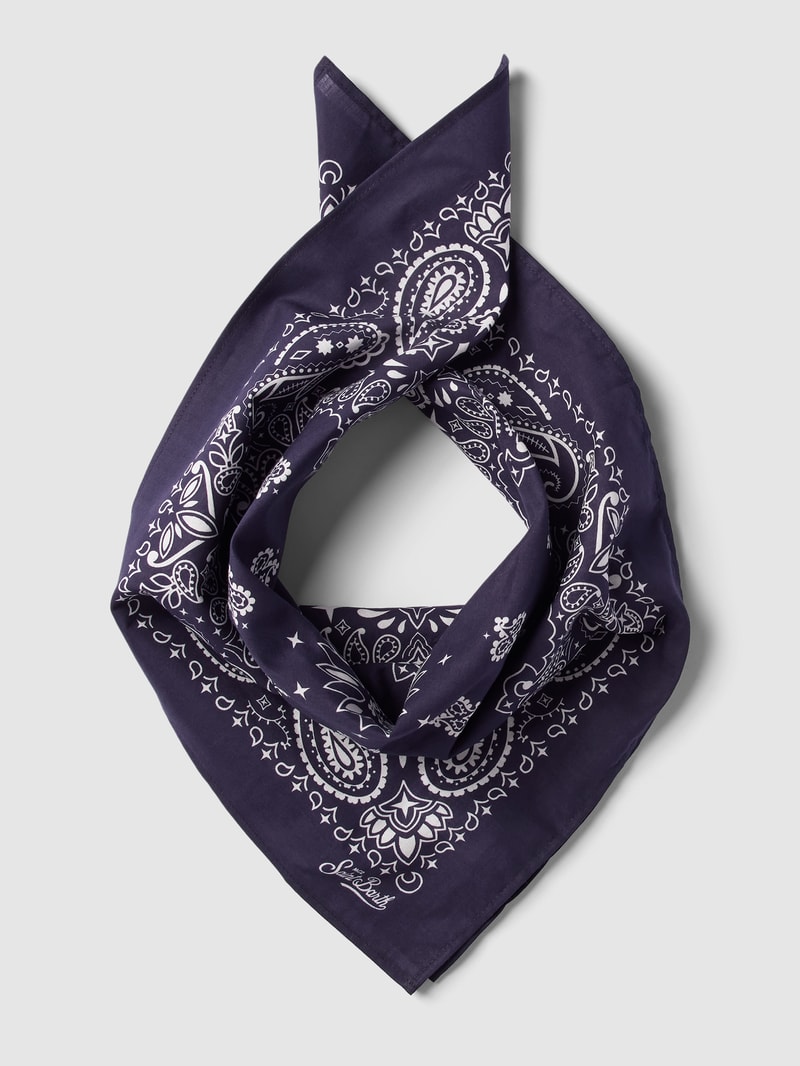 Schal mit Label-Print Modell 'FOULARD' in marineblau