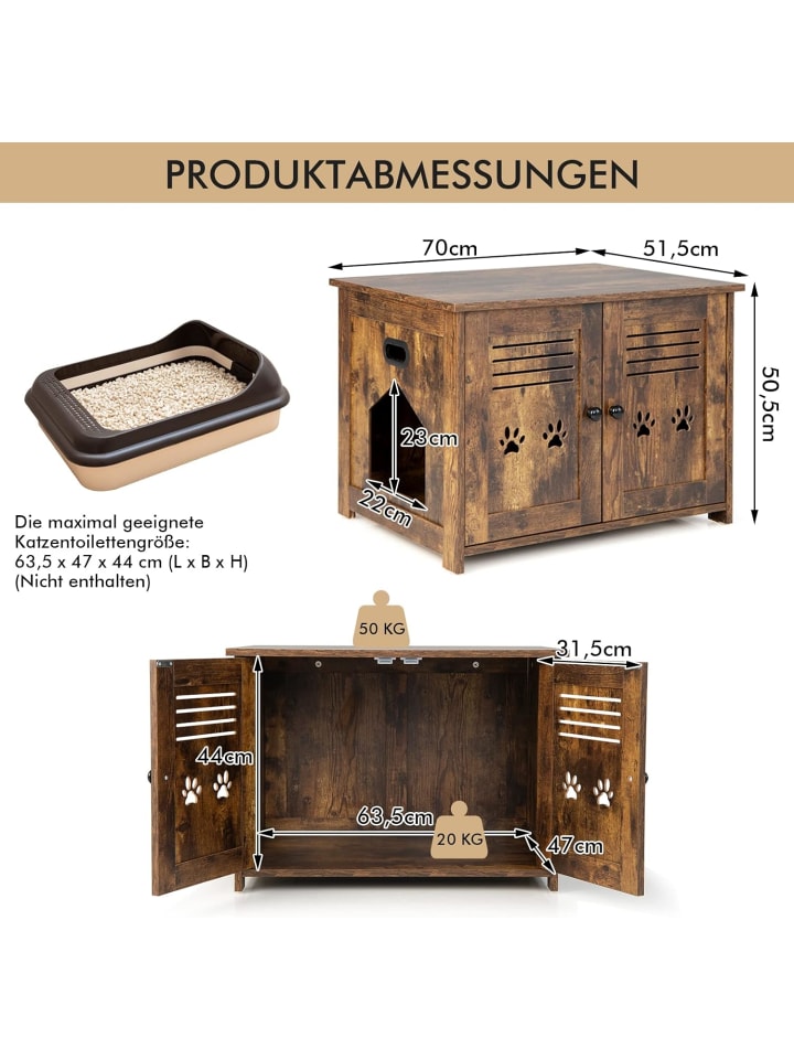 COSTWAY Katzenschrank in Braun günstig kaufen 70 cm