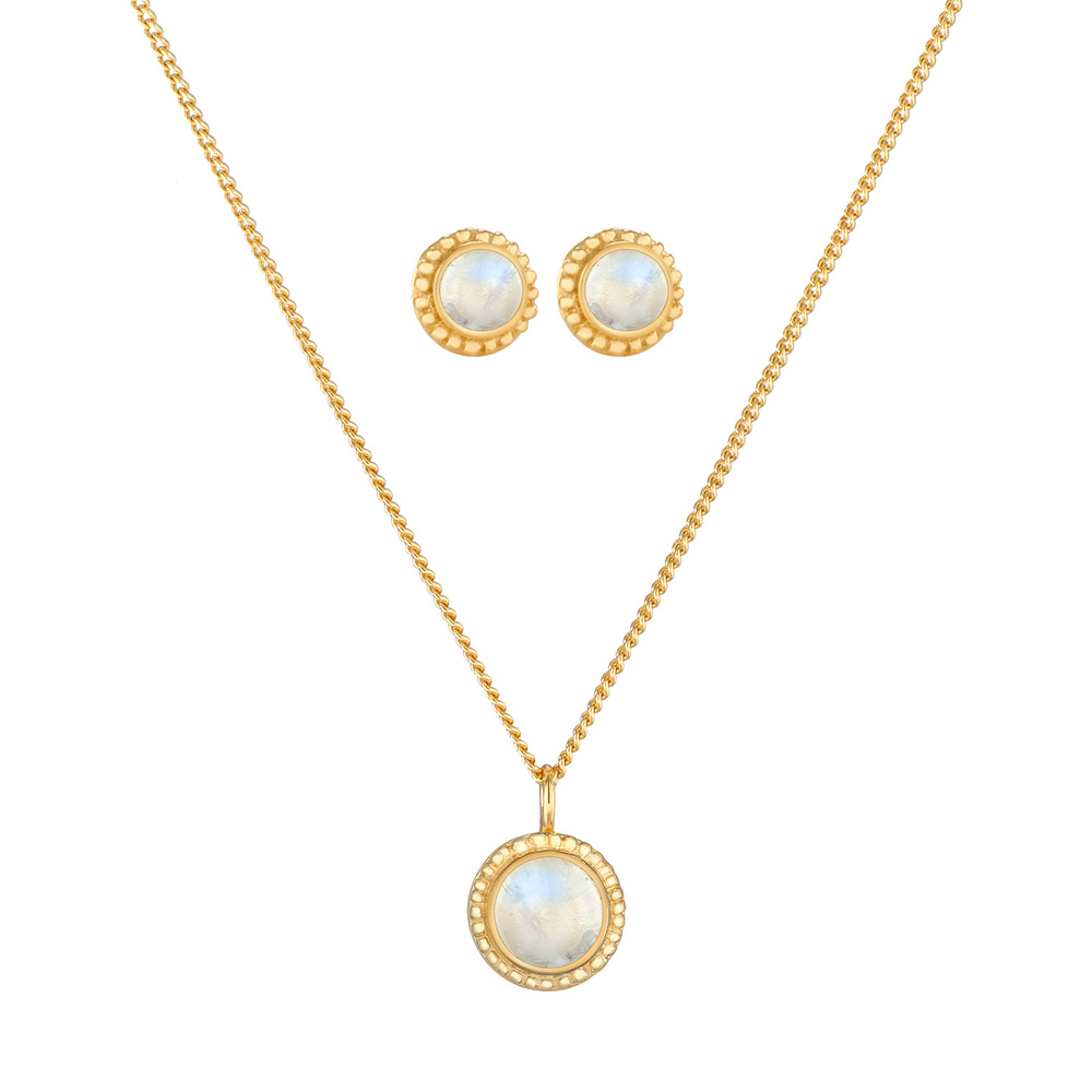 Elli PREMIUM Elli PREMIUM Ensemble de Bijoux Pendentif Femme Fleur Ronde avec Pierre de Lune e Bijoux
