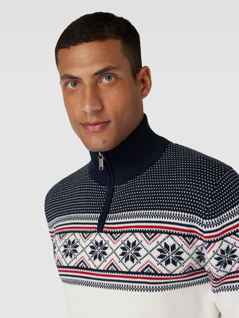 Strickpullover mit Troyer-Kragen Modell 'CLAUS' in offwhite
