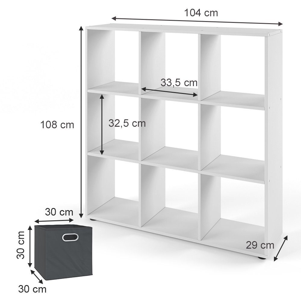 Vicco Raumteiler Würfelregal Standregal NOVE 9 Fächer Weiß inkl. Faltboxen