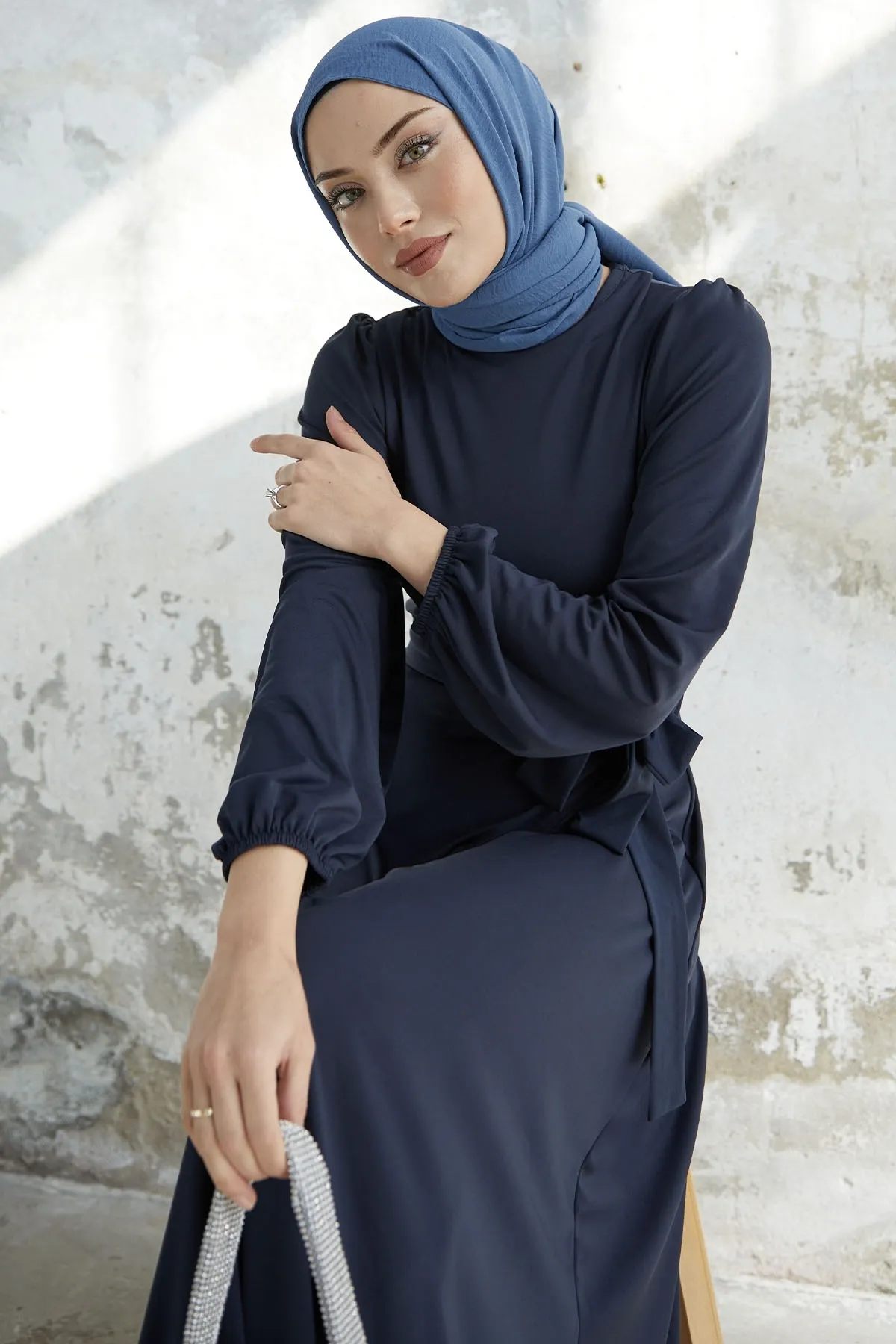 InStyle  Scuba-Kleid mit Gürtel - Marineblau