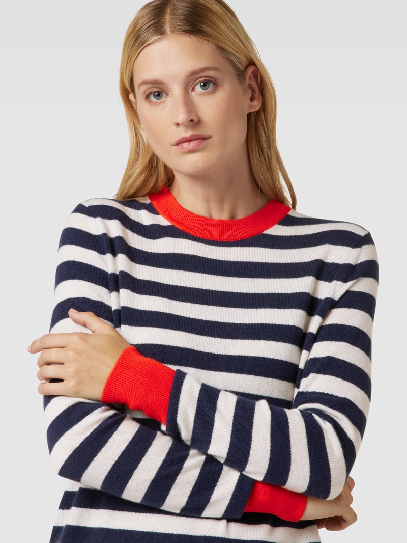 Strickpullover aus Kaschmir mit Streifenmuster in dunkelblau