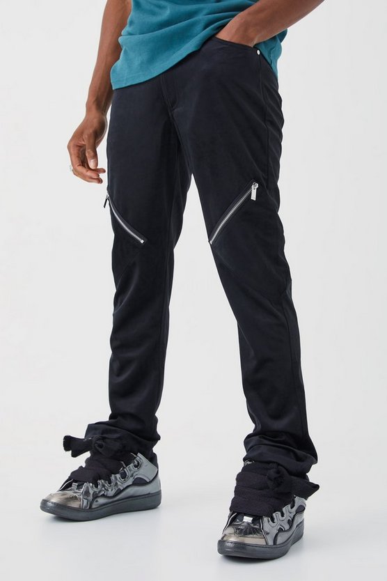 Slim-Fit Velour Cargo-Schlaghose mit Reißverschluss
