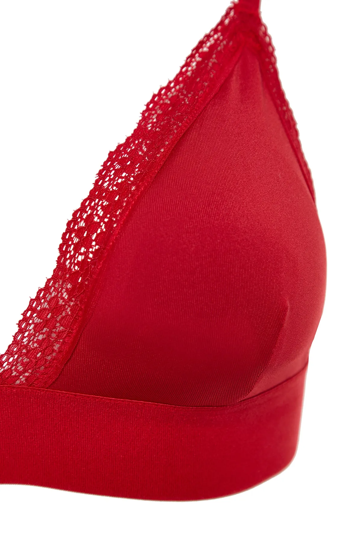 Trendyol Collection  Roter Bralette-Strick-BH mit Spitzendetail aus Polyamid und überzogenen Seilträgern THMAW24SU00011