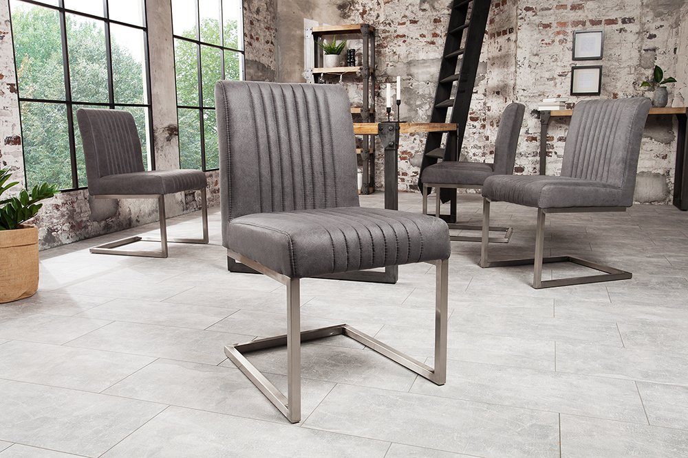 riess-ambiente Freischwinger BIG ASTON vintage grau / silber, Esszimmer · Microfaser · Edelstahl · Federkern · Industrial