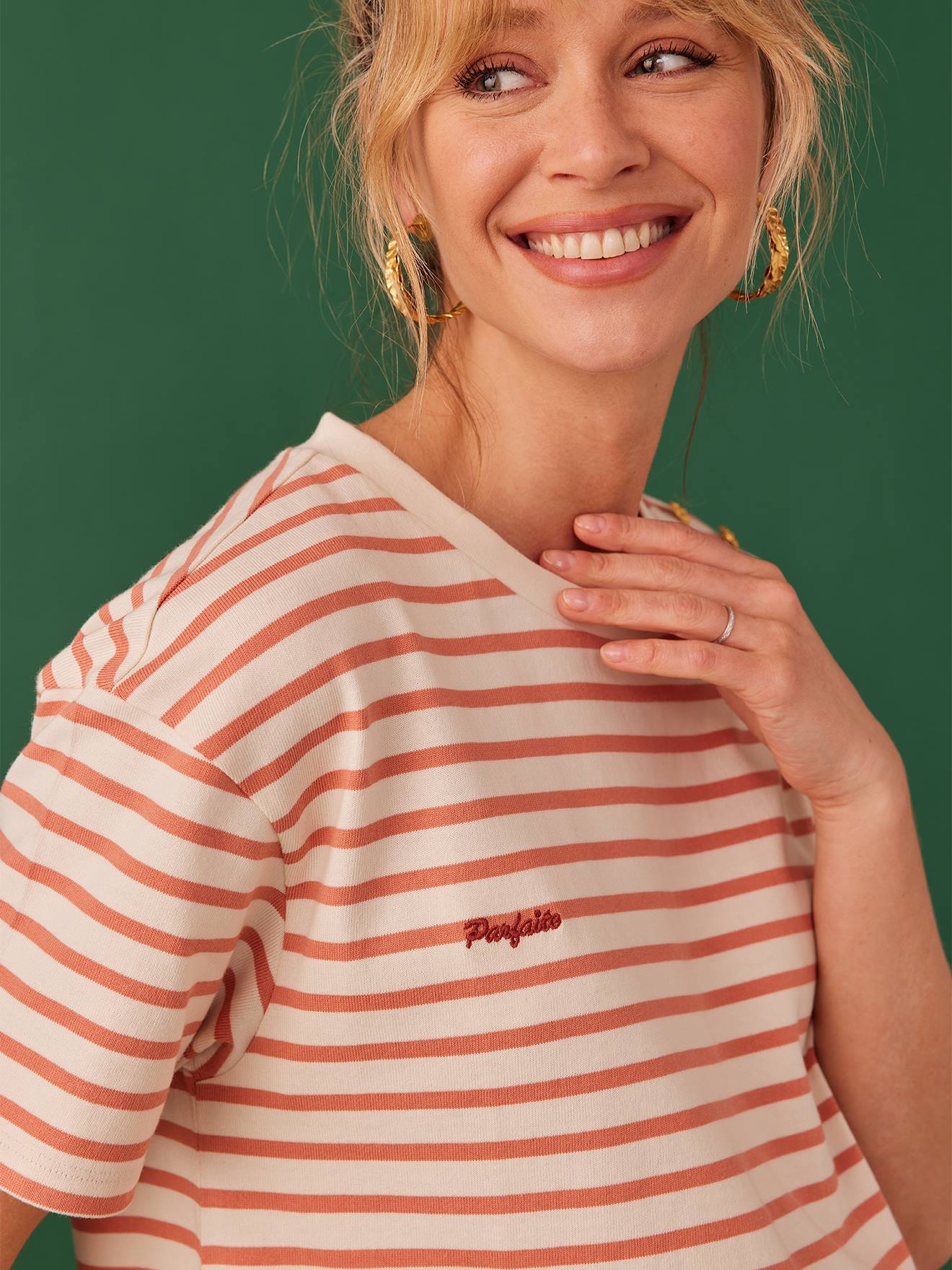 Envie de Fraise Umstandsshirt mit Schriftzug ENVIE DE FRAISE, Bio-Baumwolle - pfirsich