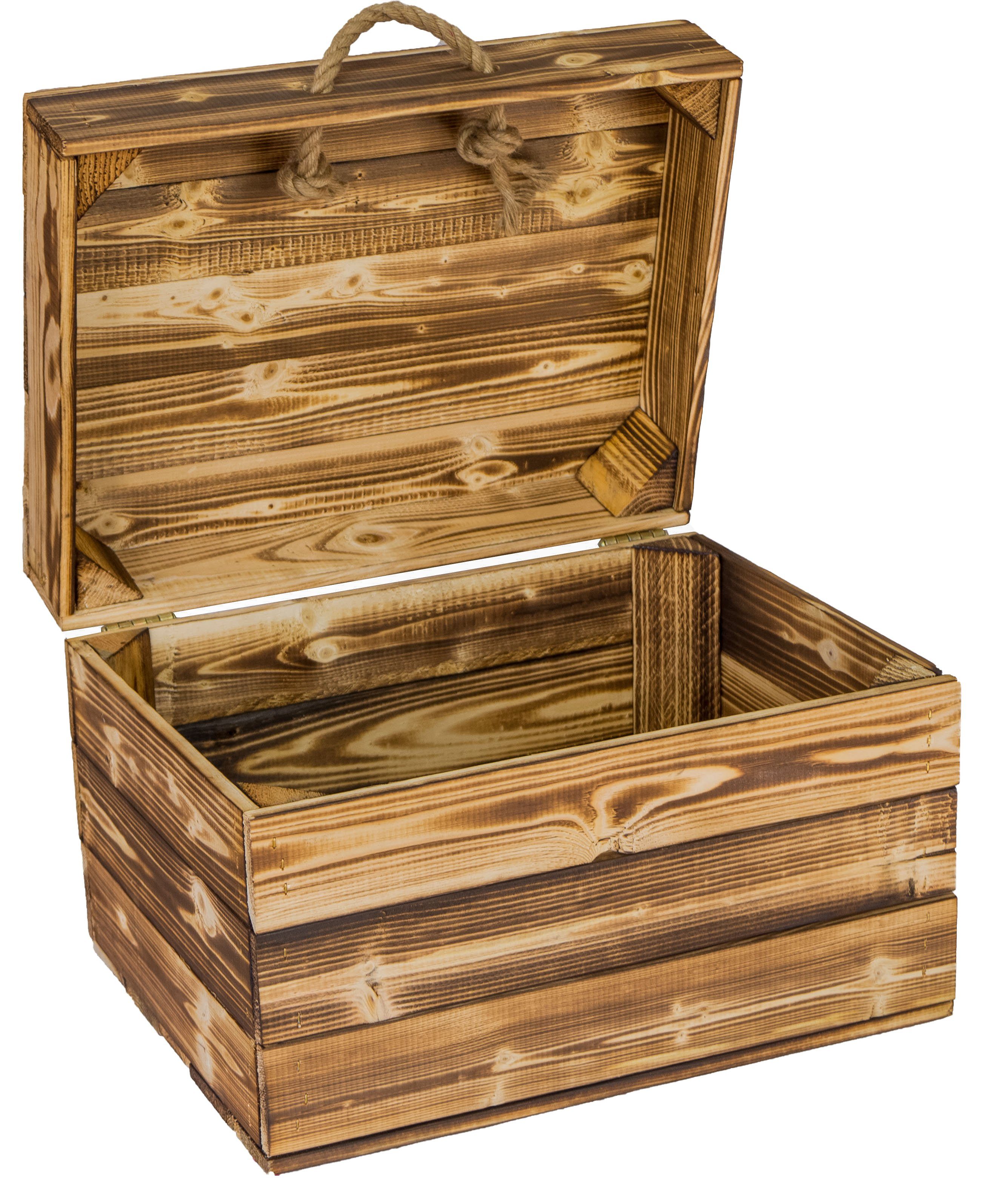 Kistenkolli Altes Land Allzweckkiste Holzkiste Erika geflammt mit Deckel und Hanfkordeln Obstkiste Geschenk