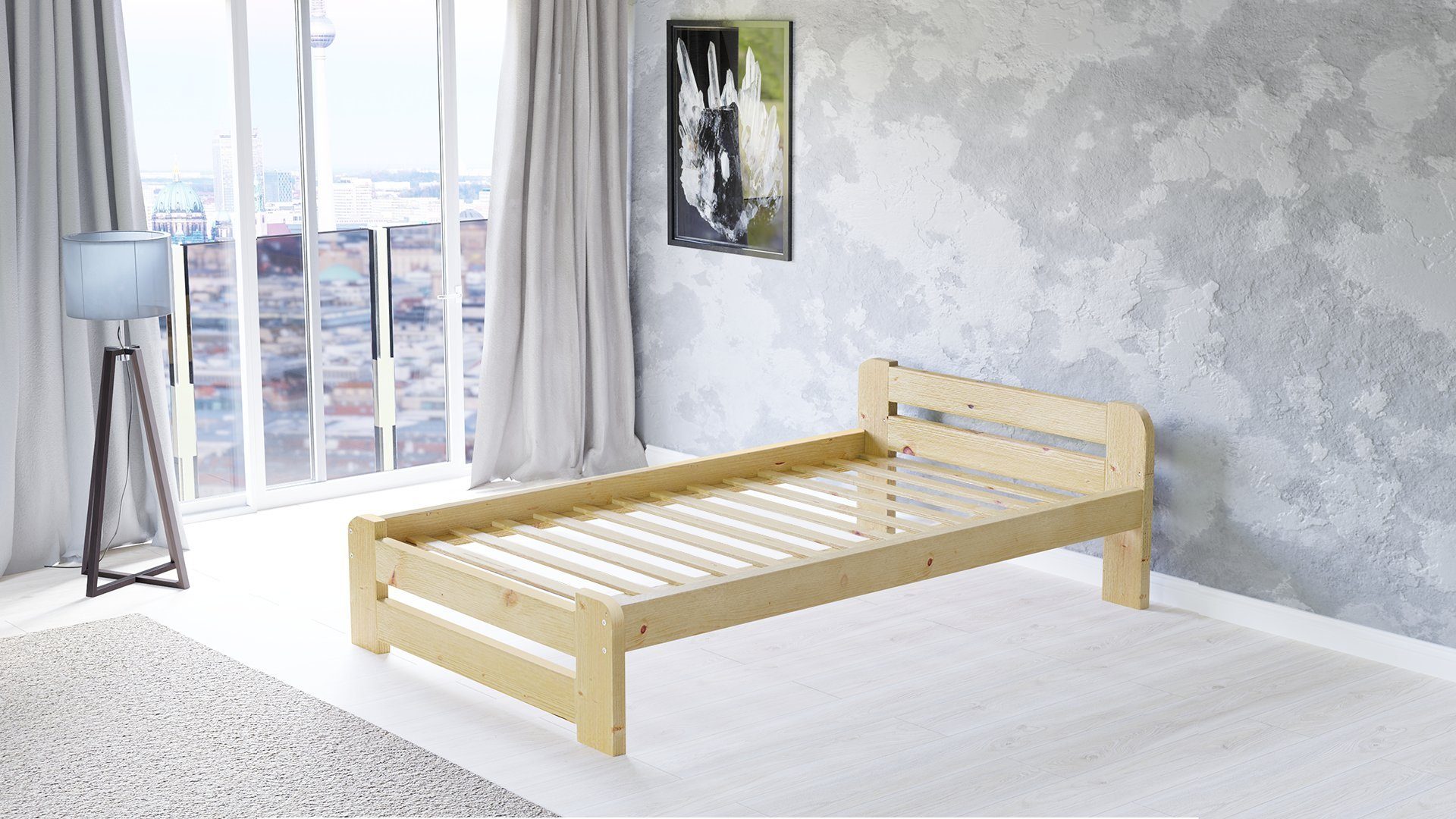 Furnify Holzbett Holzbett futtonbett bettgestell bett natur 90x200 Ohne Matratze
