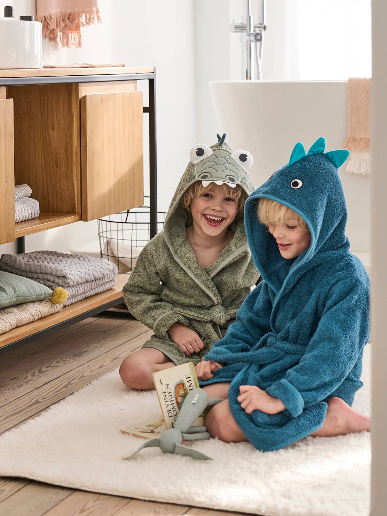Vertbaudet Kinder Bademantel, Dino-Kostüm Oeko Tex, personalisierbar - petrol
