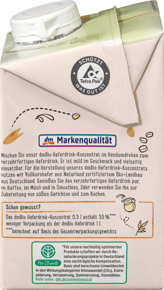 Haferdrink Konzentrat 0,5 l ergibt 1,5 l, 0,5 l