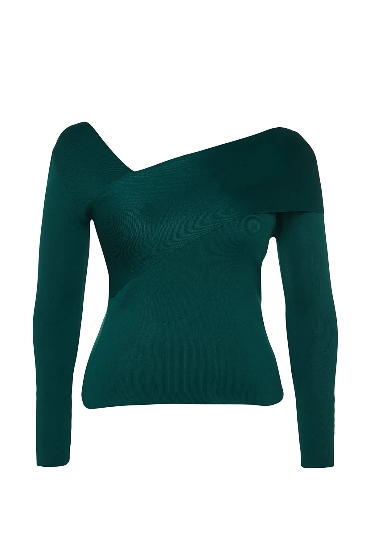 Trendyol Curve  Smaragdgrüner Strickpullover mit asymmetrischem Kragen