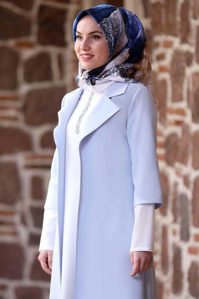 Modavitrini Anzug 3-teilig Damen Tunika Anzug Dreiteiler Sakko Longtunika mit Hose Hijab Mode (Set, Sakko & Bluse & Hose) Armdetail