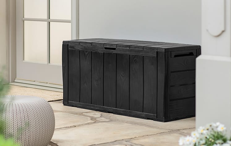 Keter Sherwood Auflagenbox, wetterbeständig - 270L 117x45x58 cm - Anthrazit Holzoptik