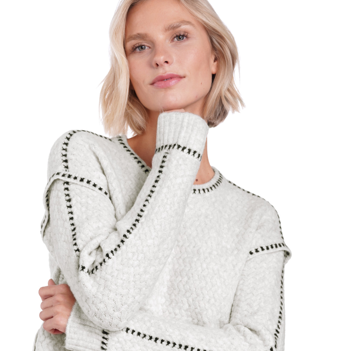 Damen Strickpullover mit Ziernähten