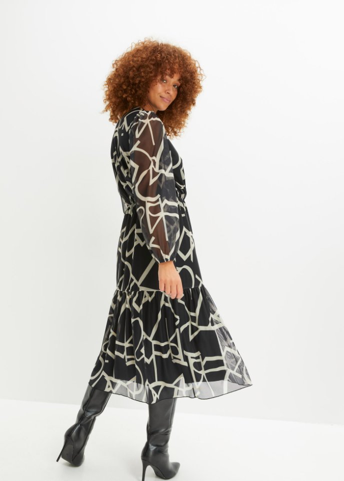 bedrucktes Mesh-Midikleid