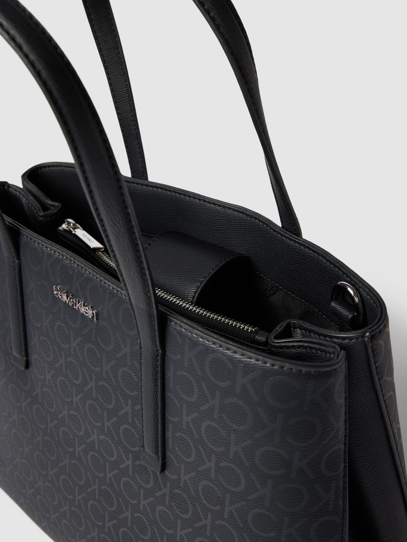 Tote Bag mit Allover-Logo in schwarz