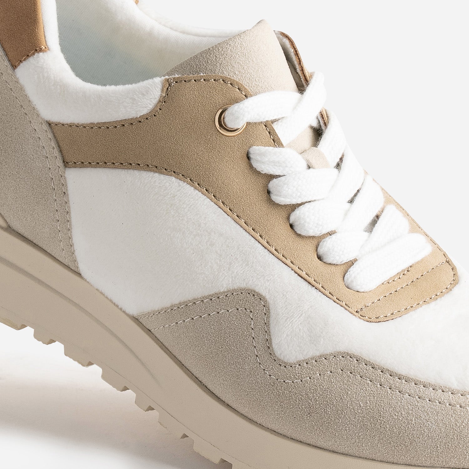 Tennis TEXTO blanche, beige et camel
