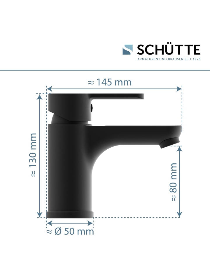 Schütte Waschtischarmatur DENVER in Schwarz matt mit PopUp - (L) 15 x (B) 5 x (H) 13 cm günstig kaufen onesize