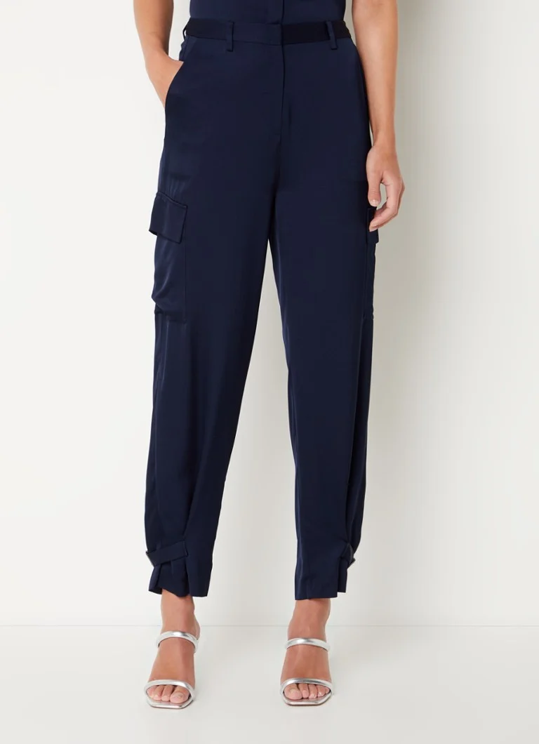 Pantaloni LKBennett Luna cu talie înaltă, conici, din satin, cu buzunare cu clapă
