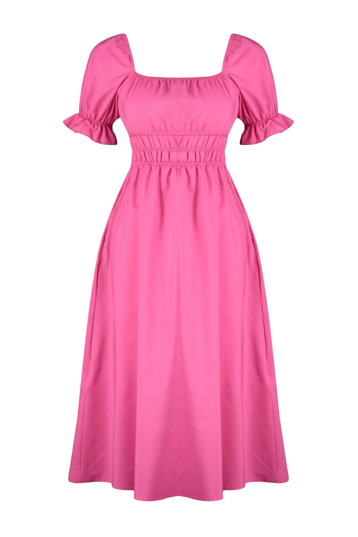 Trendyol Collection  Fuchsiafarbenes, gewebtes Midikleid mit Ballonärmeln und Taillenöffnung TWOSS22EL1768