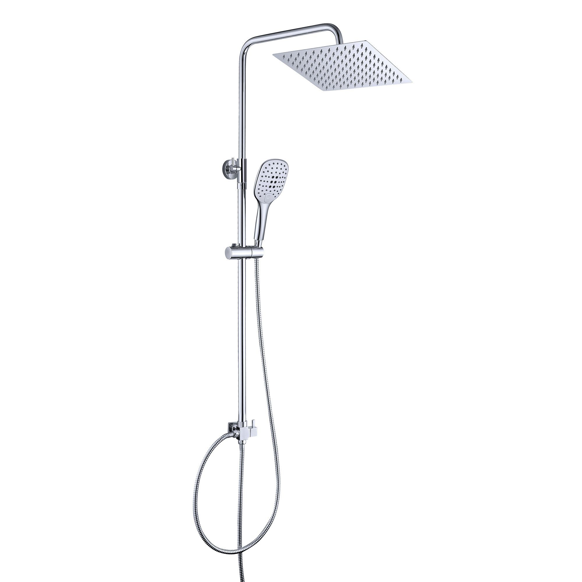 JOHO Duschsystem Chrom-Duschsystem, Duschvorrichtung, Dusch, Höhe 114 cm, 3 Strahlart(en), Überkopfbrauseset, Kopfbrause 20*20cm eckig