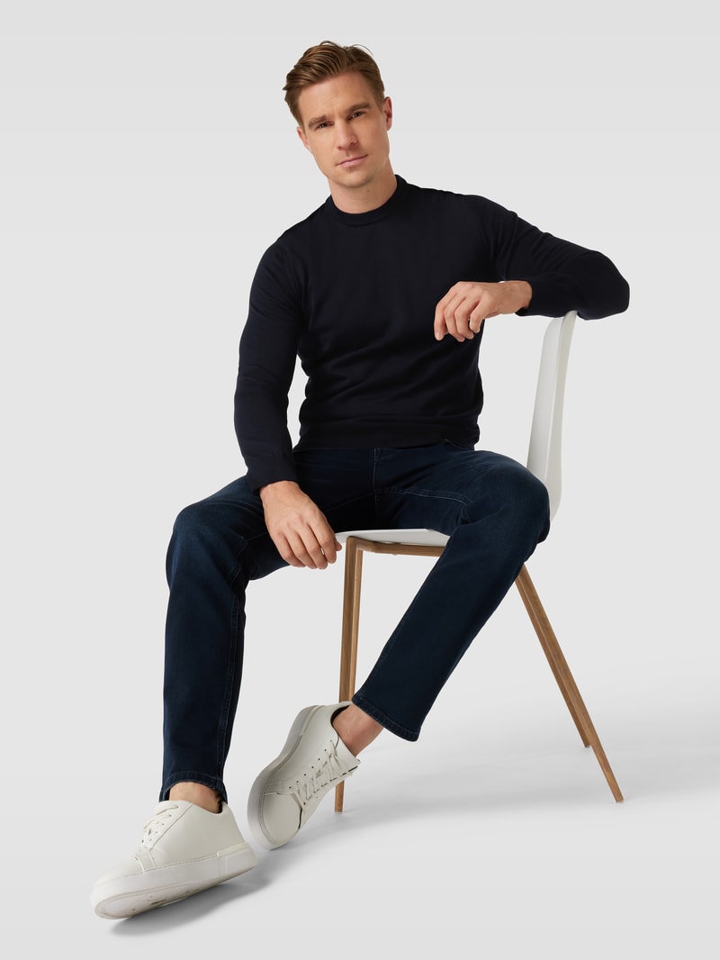 Strickpullover mit Label-Stitching in marineblau