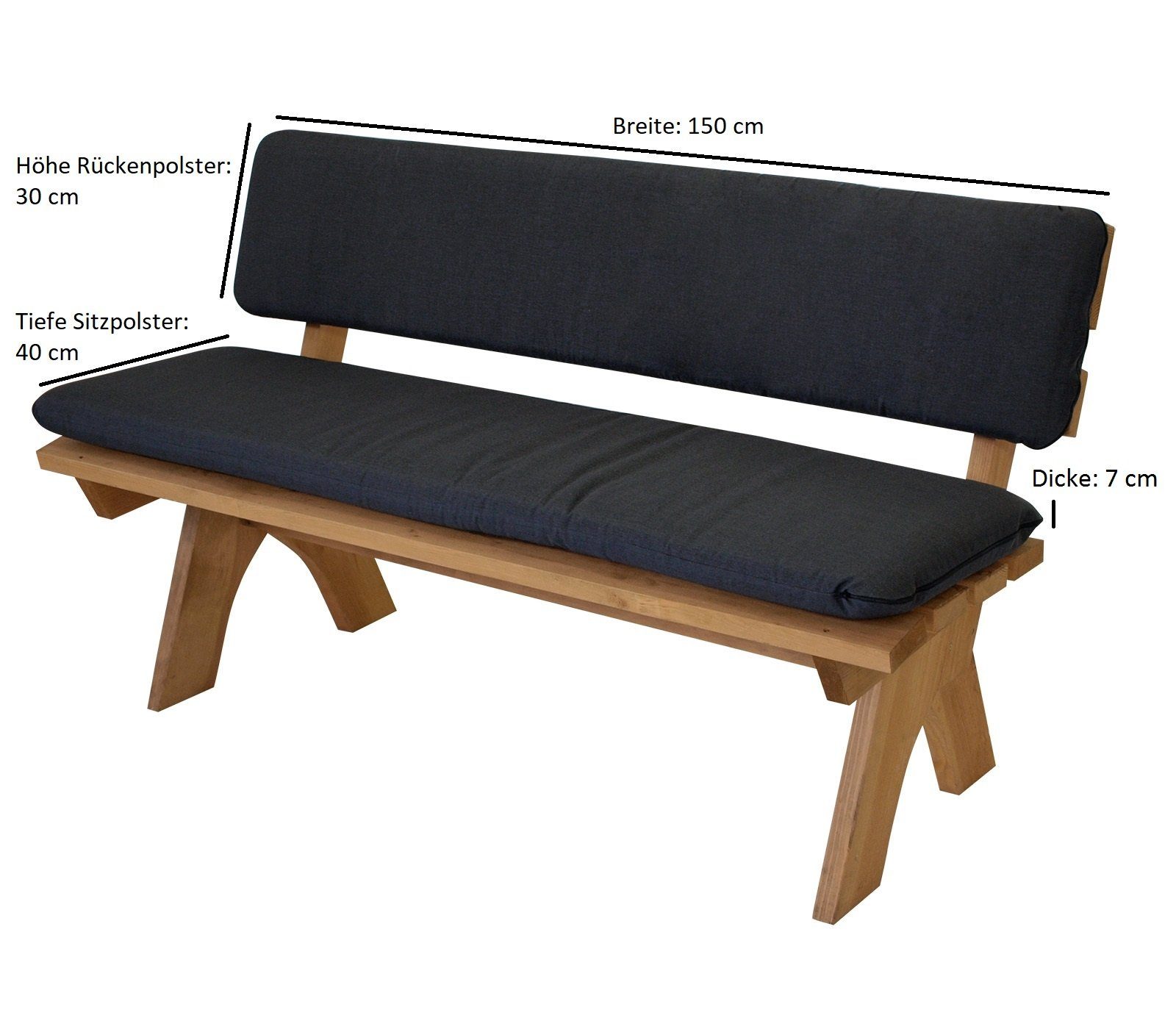 DEGAMO Bankauflage ARIZONA, (1 St), 3-sitzer 150cm, anthrazitgrau, 2-teilig mit separater Rückenlehne