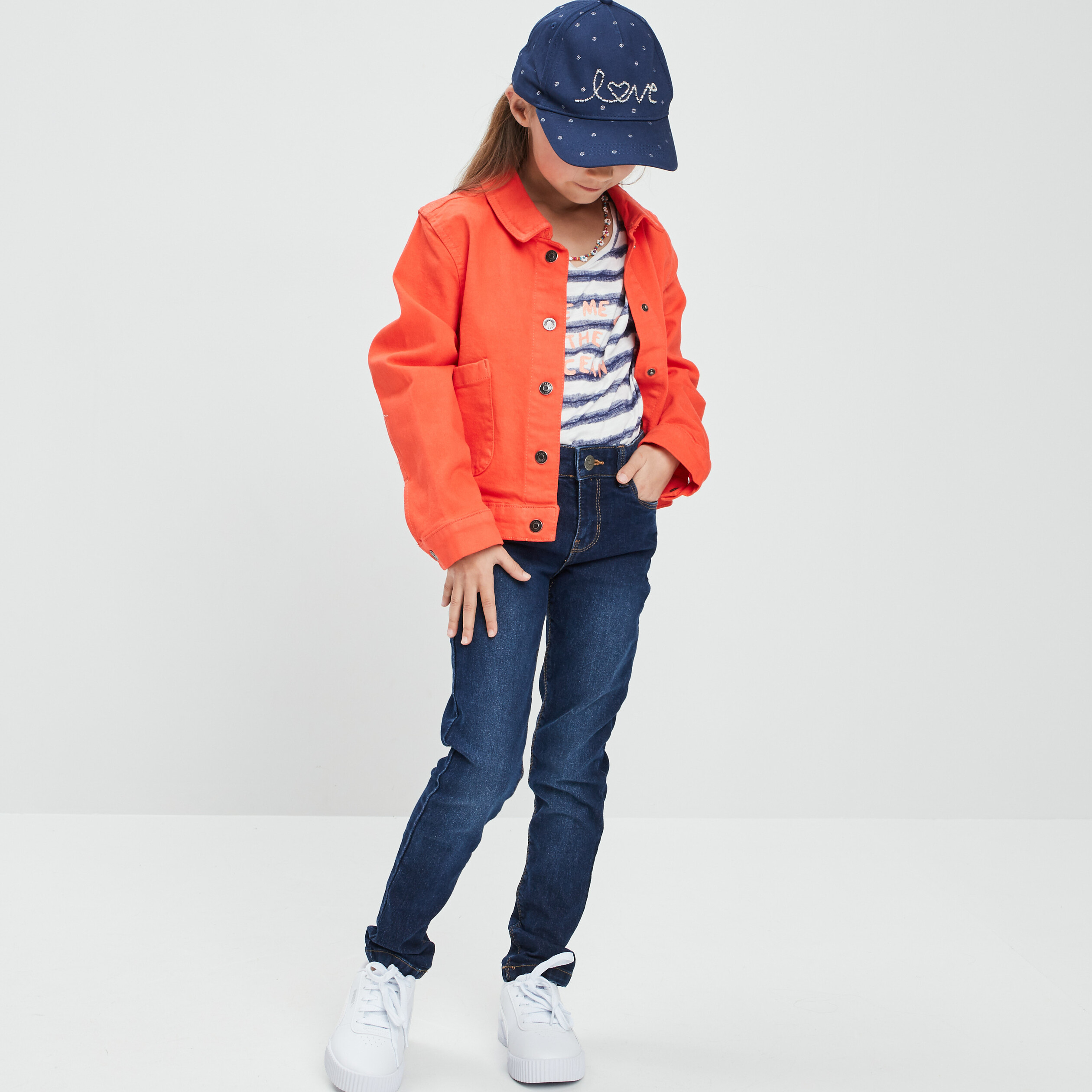 Veste droite boutonnée rouge corail fille | La Halle
