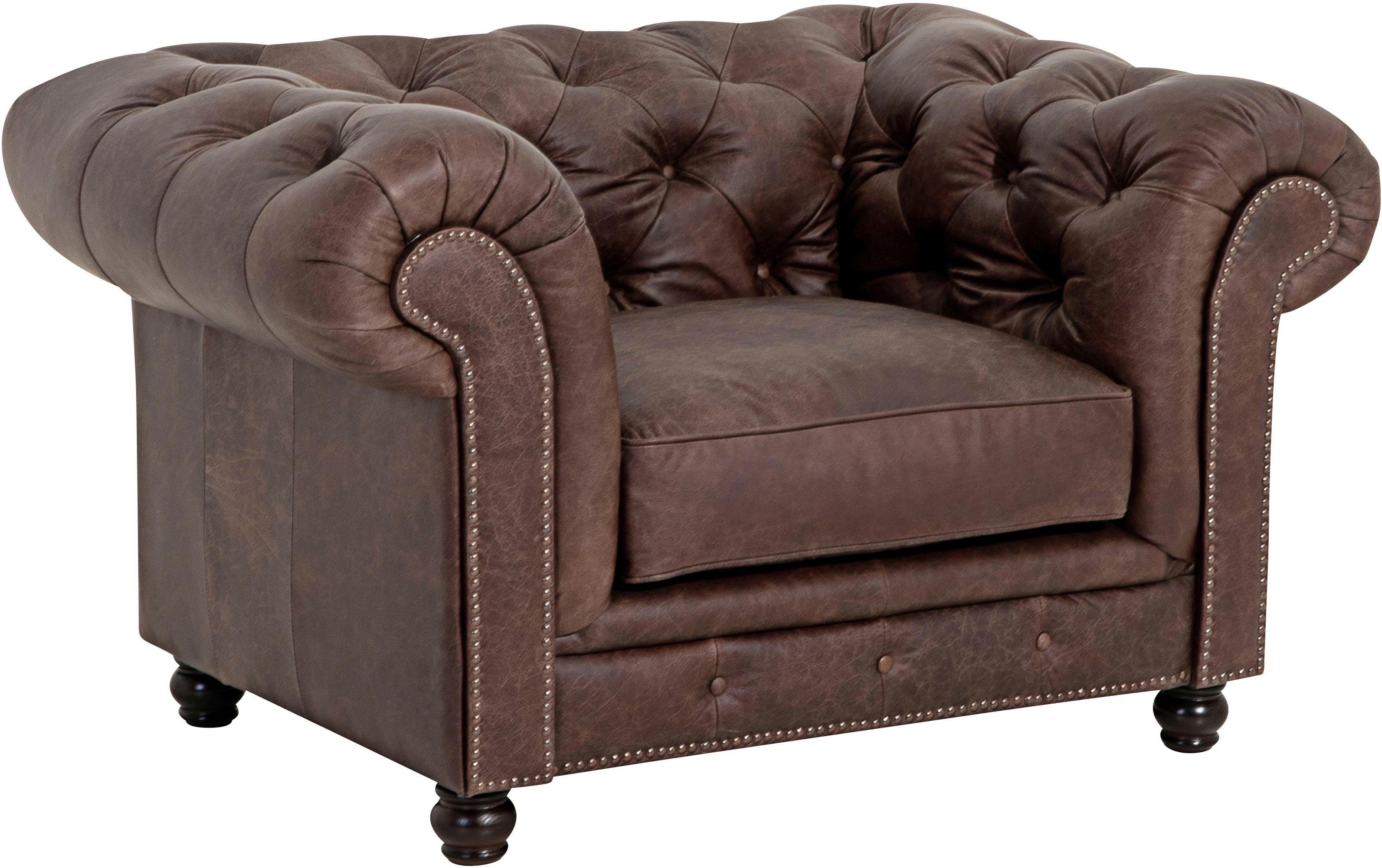 Max Winzer® Chesterfield-Sessel Old England, Ledersessel mit Knopfheftung & Ziernägeln