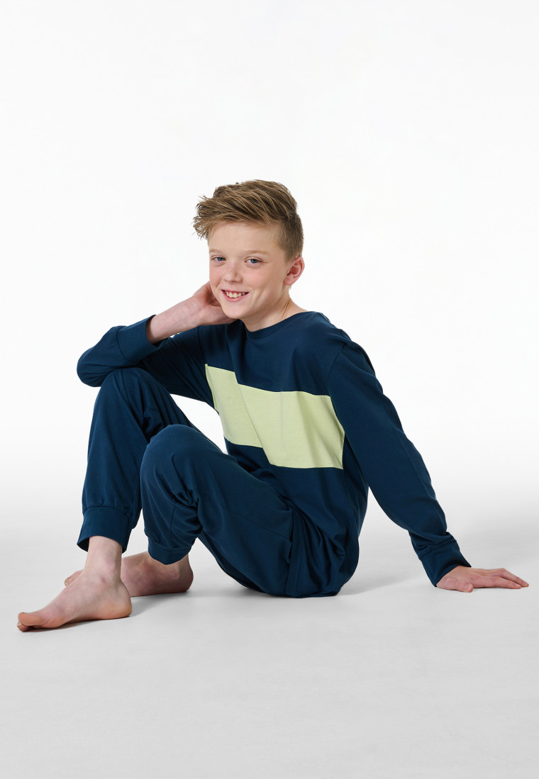 Schlafanzug lang Bündchen nachtblau - Teens Nightwear