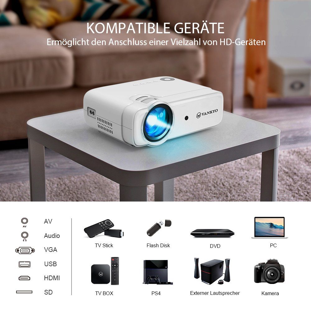 VANKYO Leisure D30TX Beamer (5000 lm, 1280*720 px, VANKYO Leisure D30T WLAN native 720P 5000lm 5000:1 LCD-beamer)
