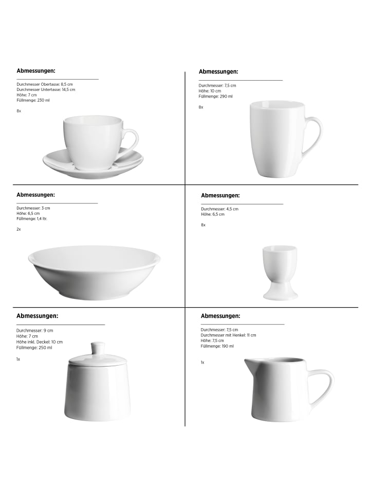 Mäser Geschirr-Set, Porzellan Barca in Weiß günstig kaufen onesize