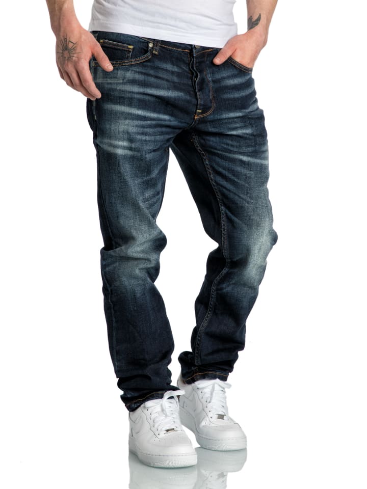 Amaci&Sons Regular Fit Destroyed Jeans KANSAS in Dunkelblau günstig kaufen