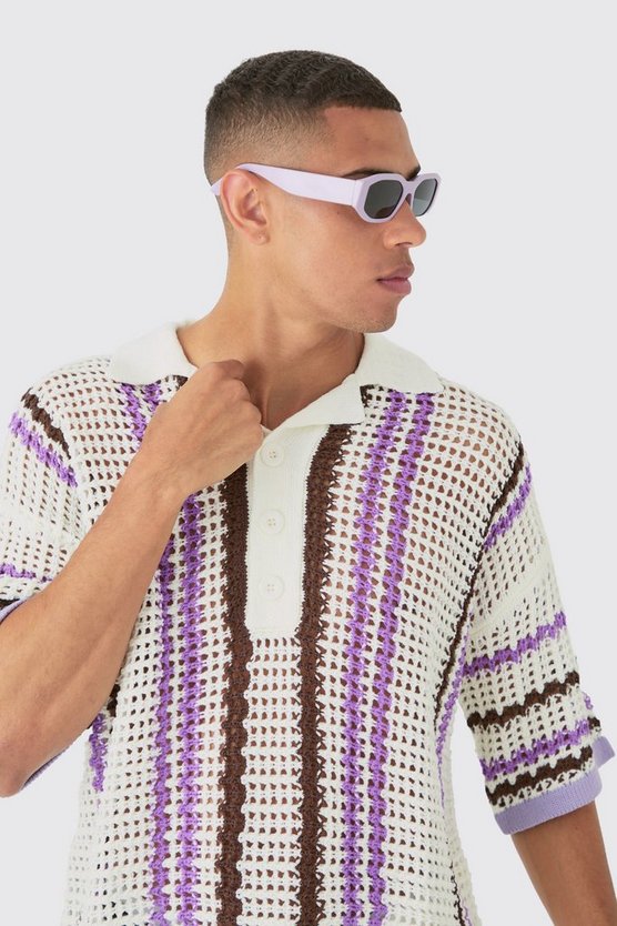 Oversize Strick-Poloshirt mit Streifen