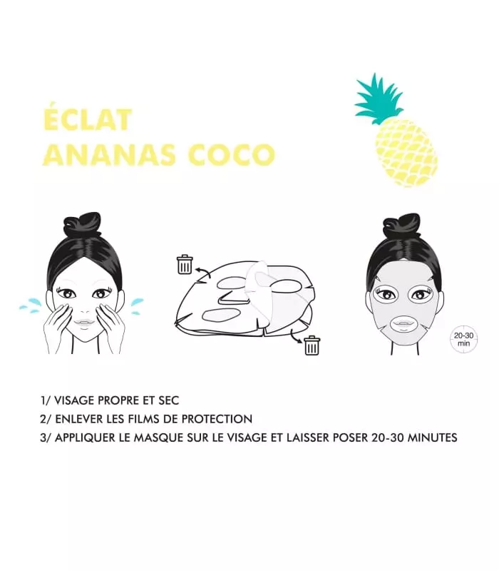 MASQUE FRUIT COLLECTION Masque visage eclat - ananas coco, bio cellulose