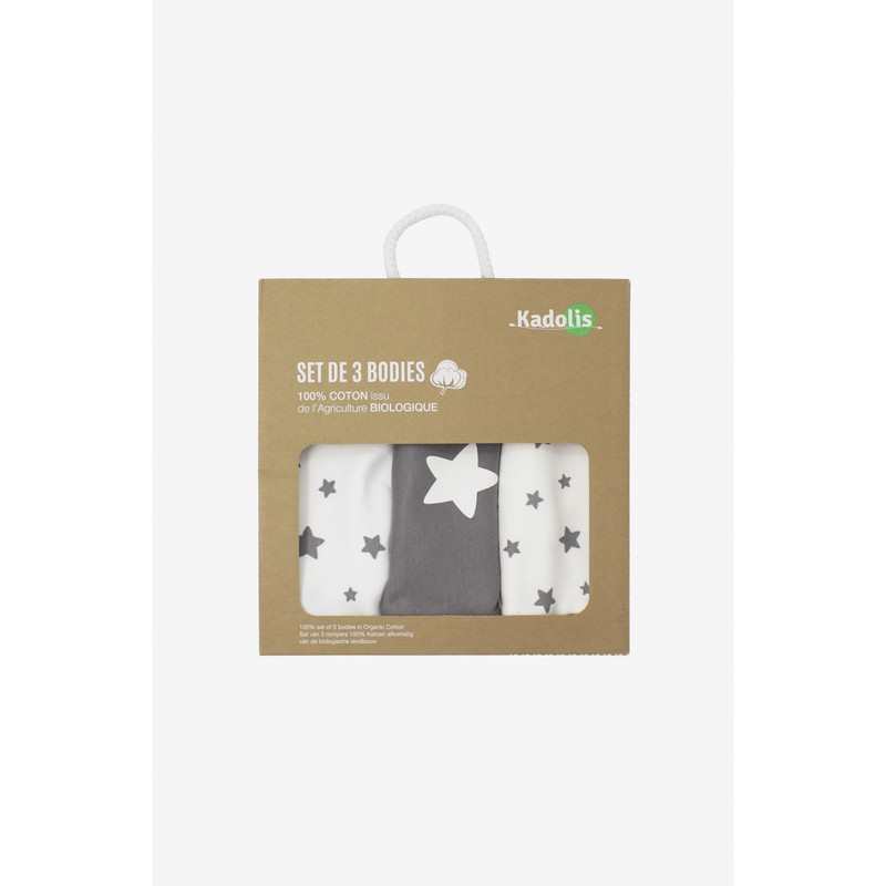 Lot de 3 Body manches longues en Coton Bio à motifs étoiles