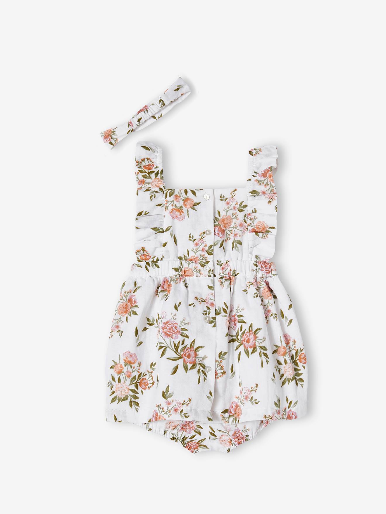 Vertbaudet Baby-Set: Kleid, Spielhose & Haarband - weiß