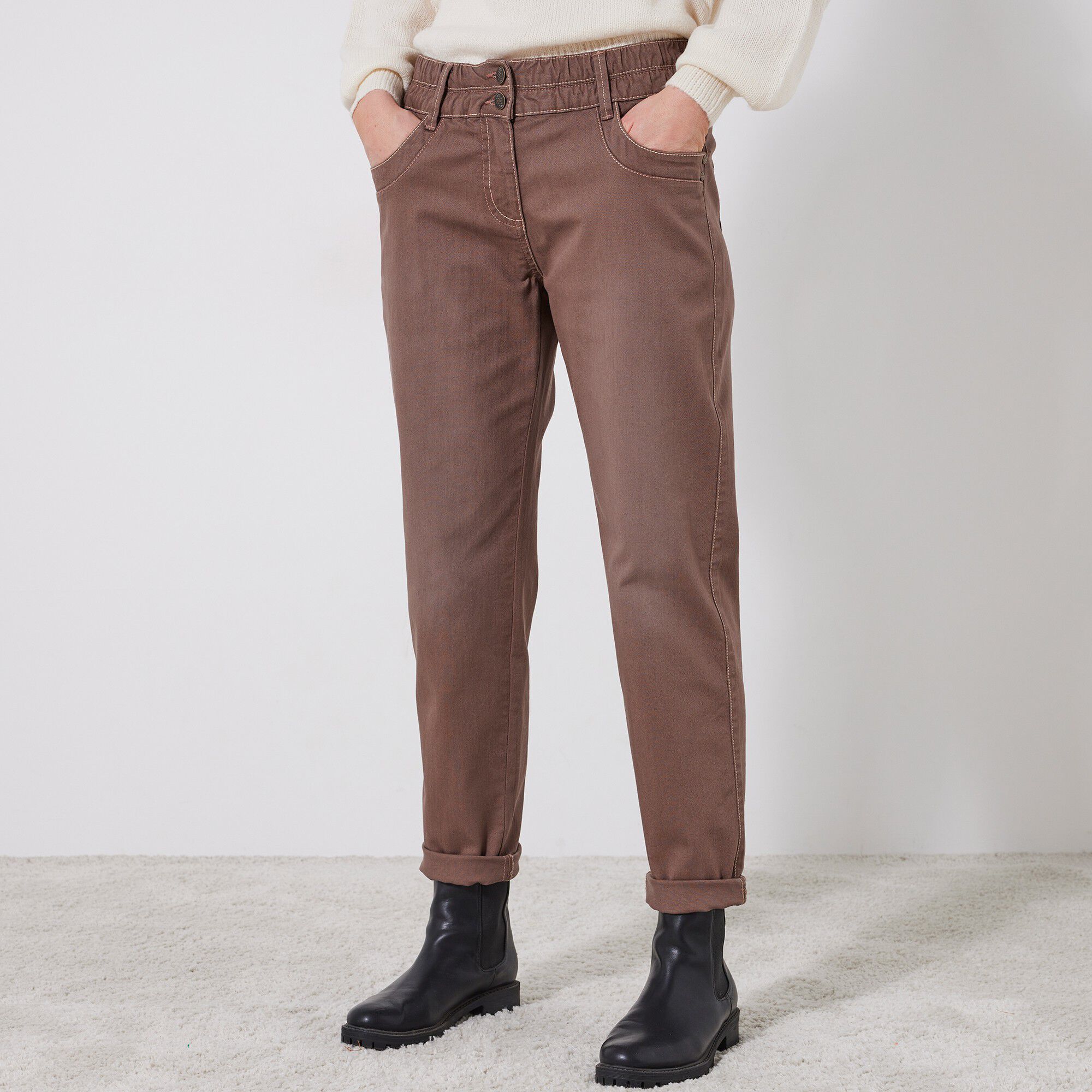 Jean mom couleur taille élastiquée