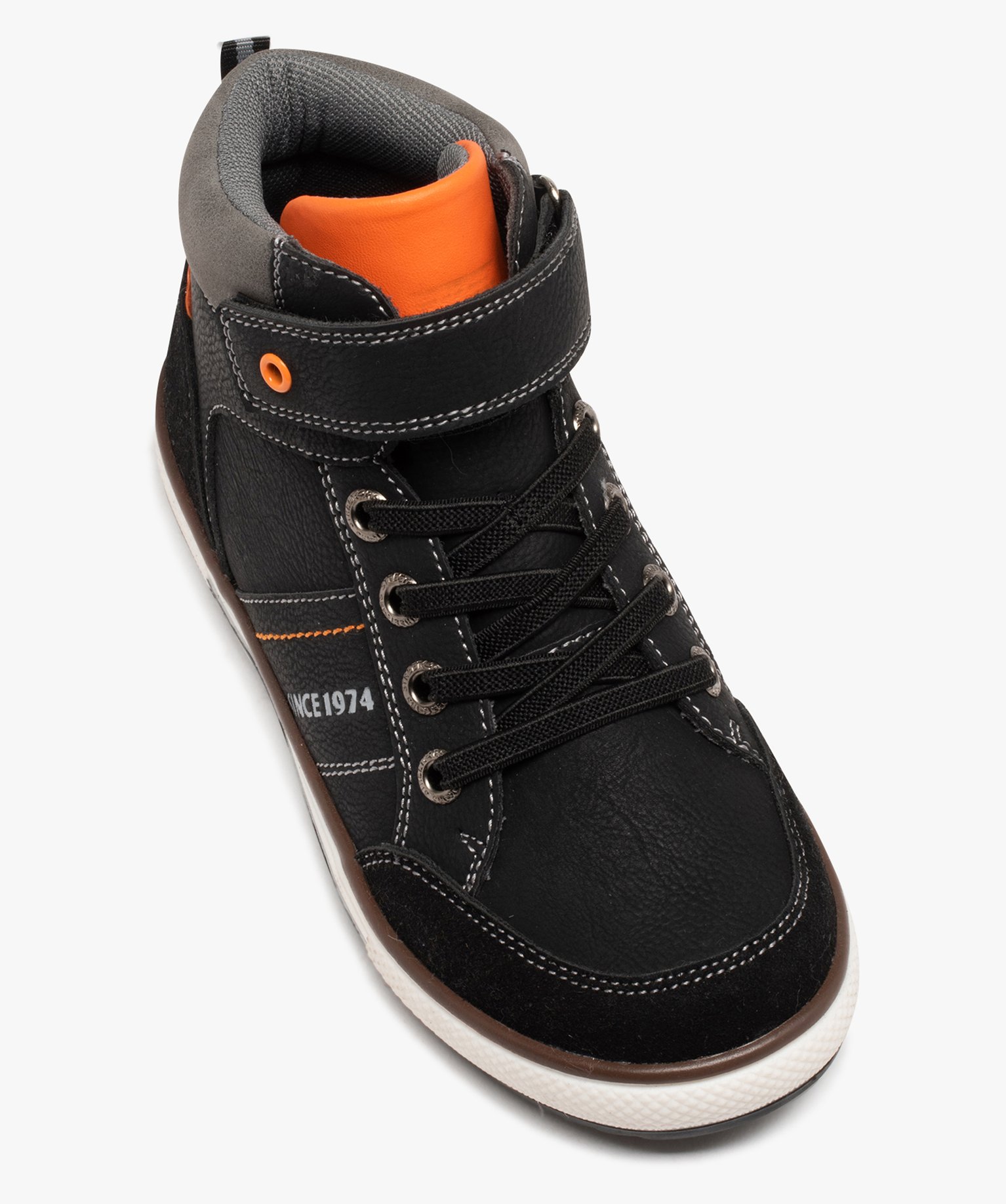 Basket mid-cut fermeture scratch avec surpiqres Garçon noir | GEMO