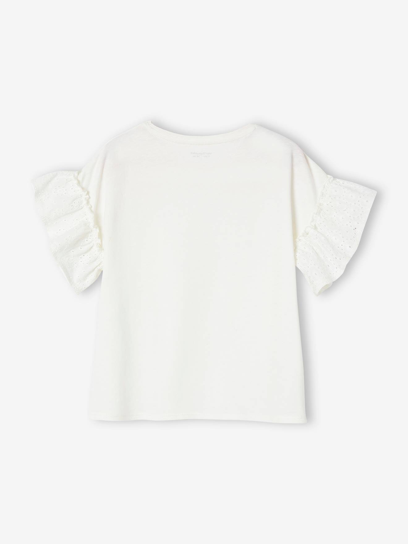 T-shirt manches à volants en broderie anglaise fille écru