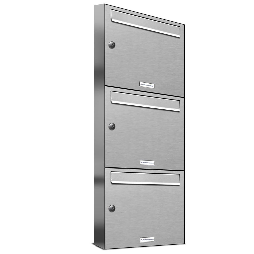 AL Briefkastensysteme Wandbriefkasten 3er Premium Edelstahl Briefkasten Anlage für Außen Wand 1x3 S