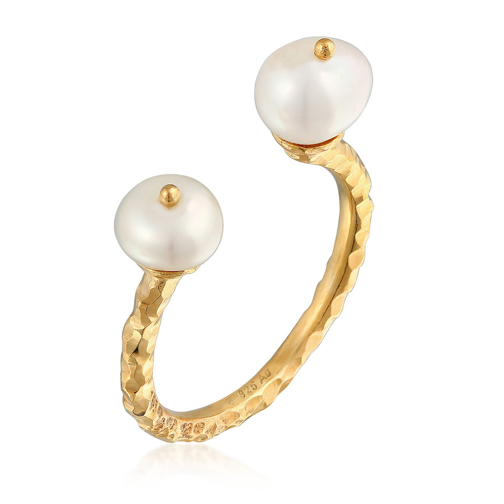 Elli PREMIUM Elli PREMIUM Bague Femmes Ouvert Martelé Tendance avec Perles d'eau douce en Arge Bague