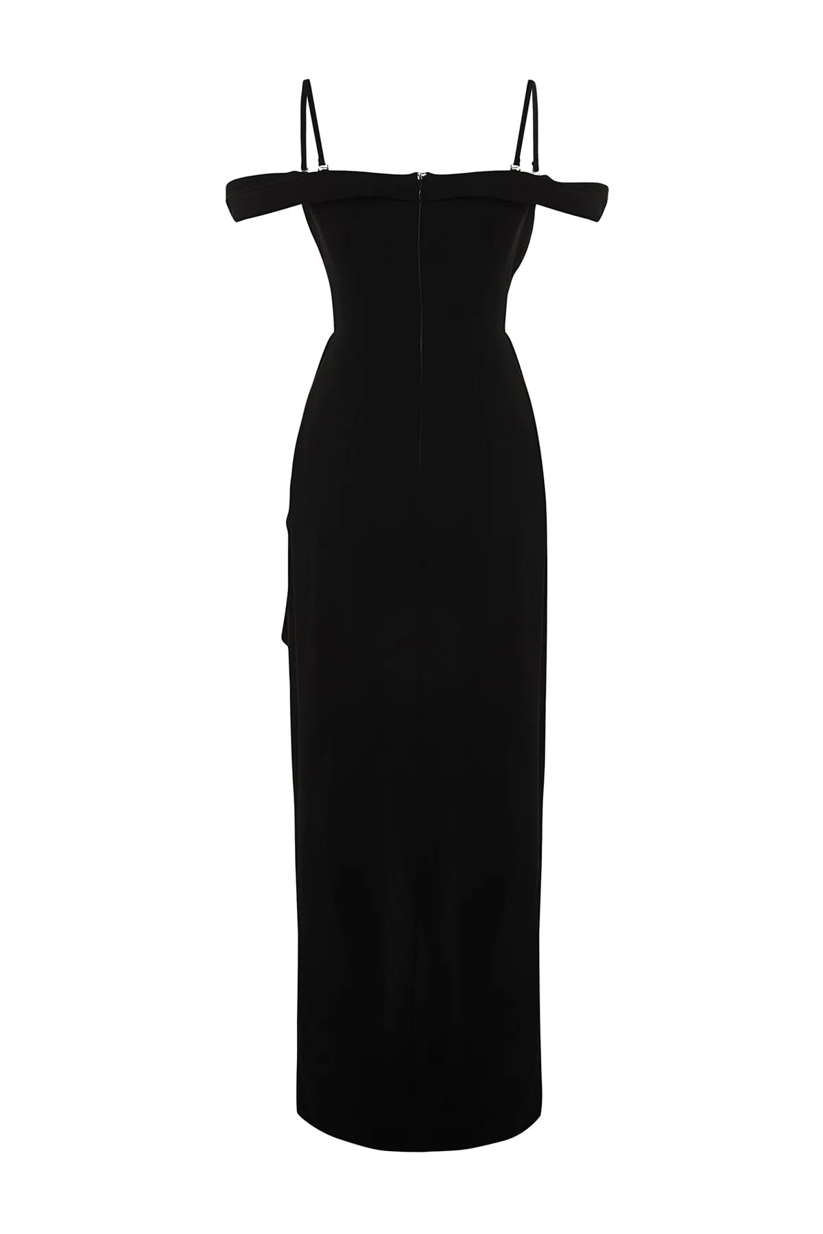 Trendyol Collection  X Zeynep Tosun Schwarzes Abend- und Abschlusskleid mit Volant TCLSS23AE00011