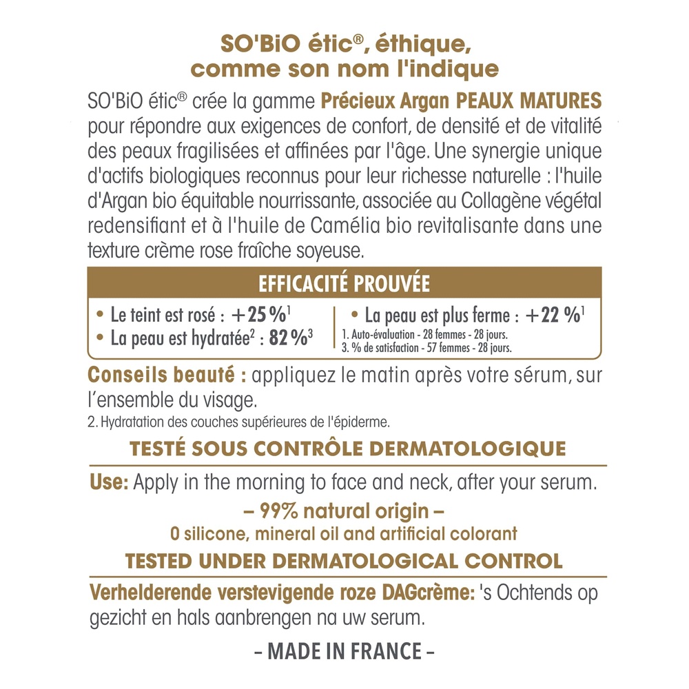 LÉA NATURE SO BiO étic Crème rose éclat fermeté jour, PrécieuxArgan Peaux Matures Crème rose