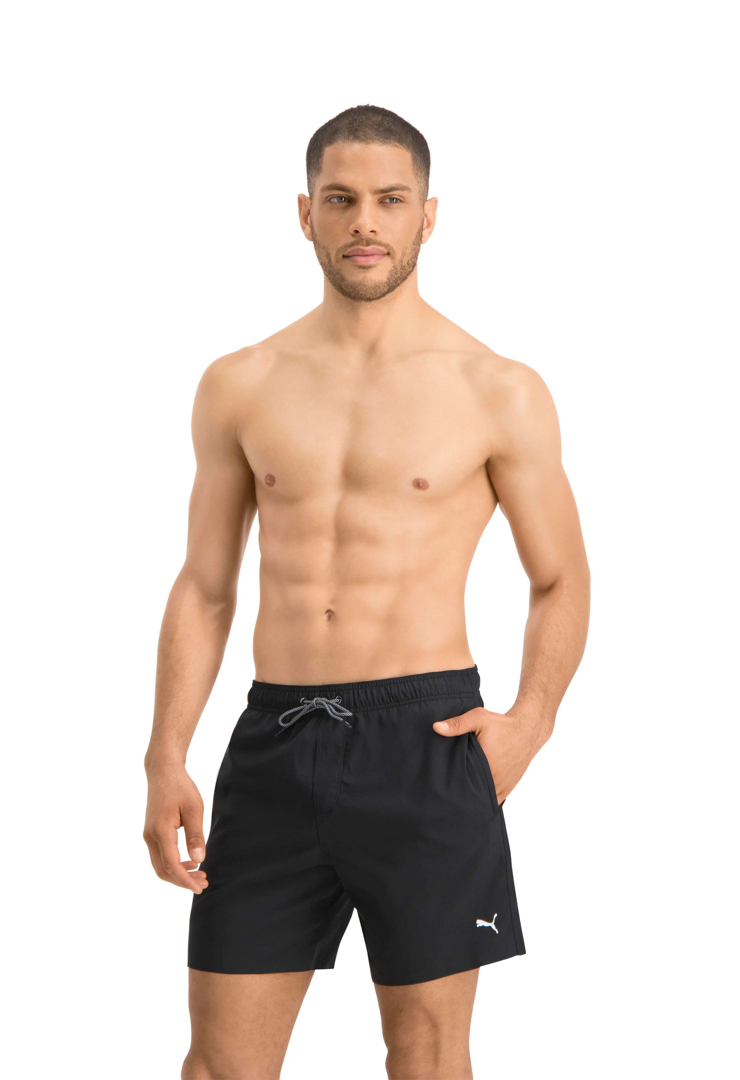 Puma mittellange schwarze Badehose
