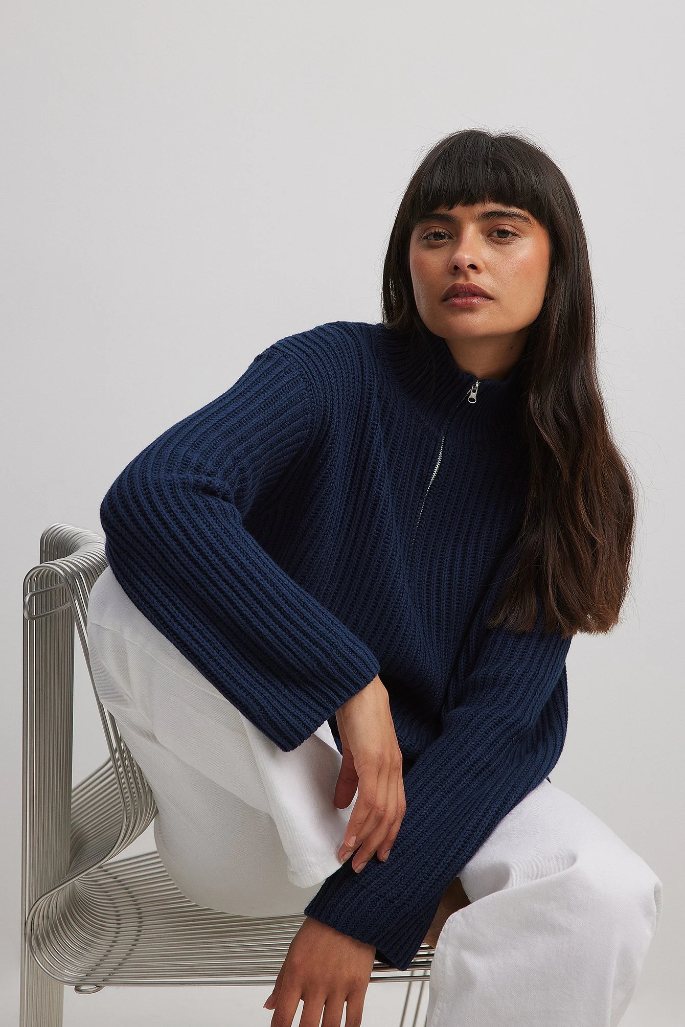 Reißverschluss vorne Strickpullover